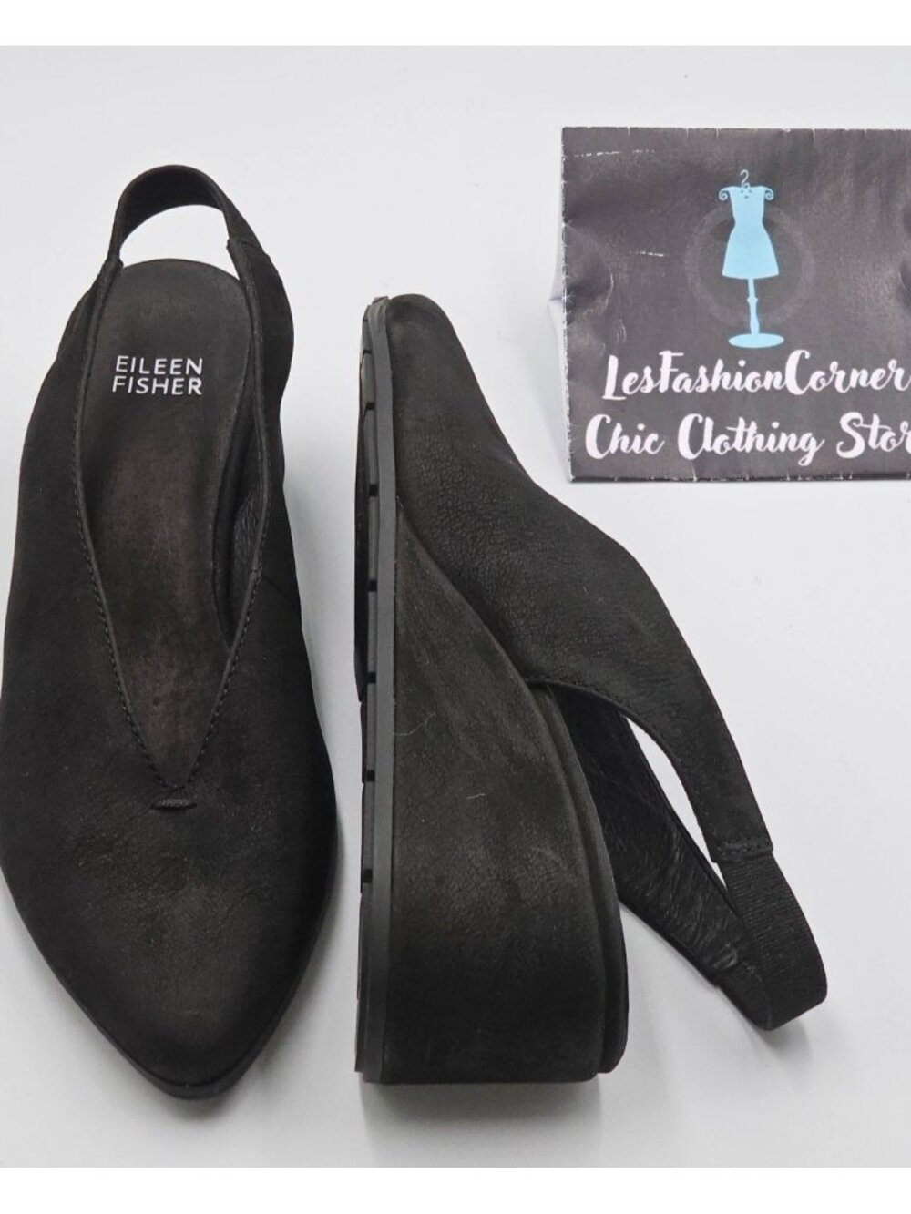 Eileen Fisher Womens Black Nubuck Leather Devi Tumbled Slingback Shoes Sz 6 2917 - Picture 13 of 16